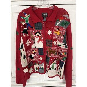 Vintage Designers Originals Studio Joy Red Christmas Cardigan Zip Sweater L